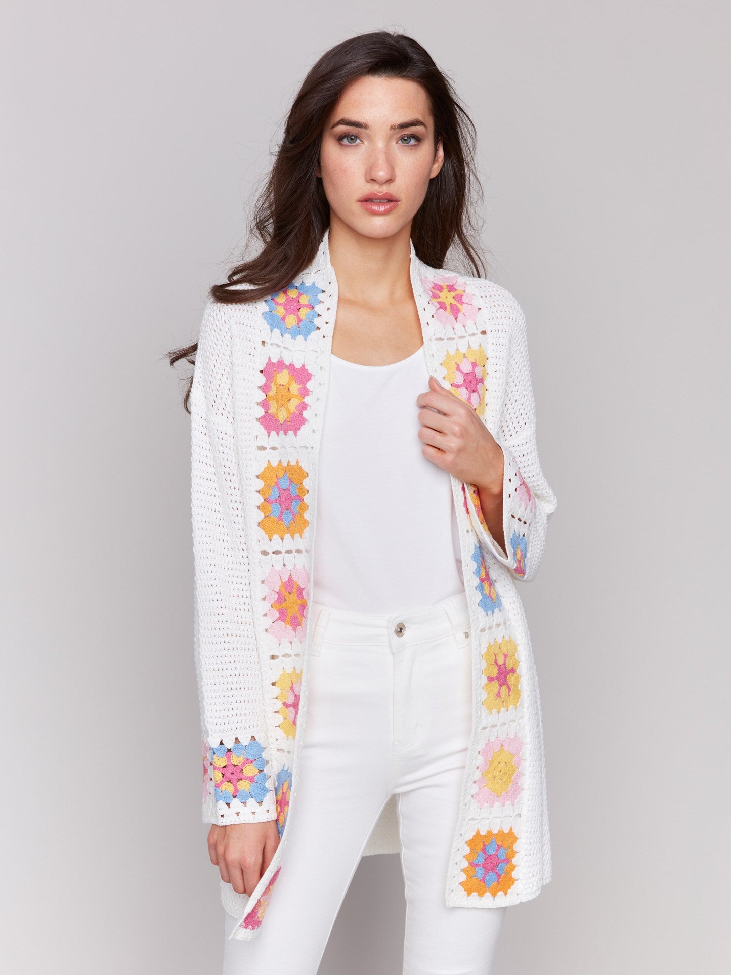 Cotton Crochet Border Cardigan - Natural