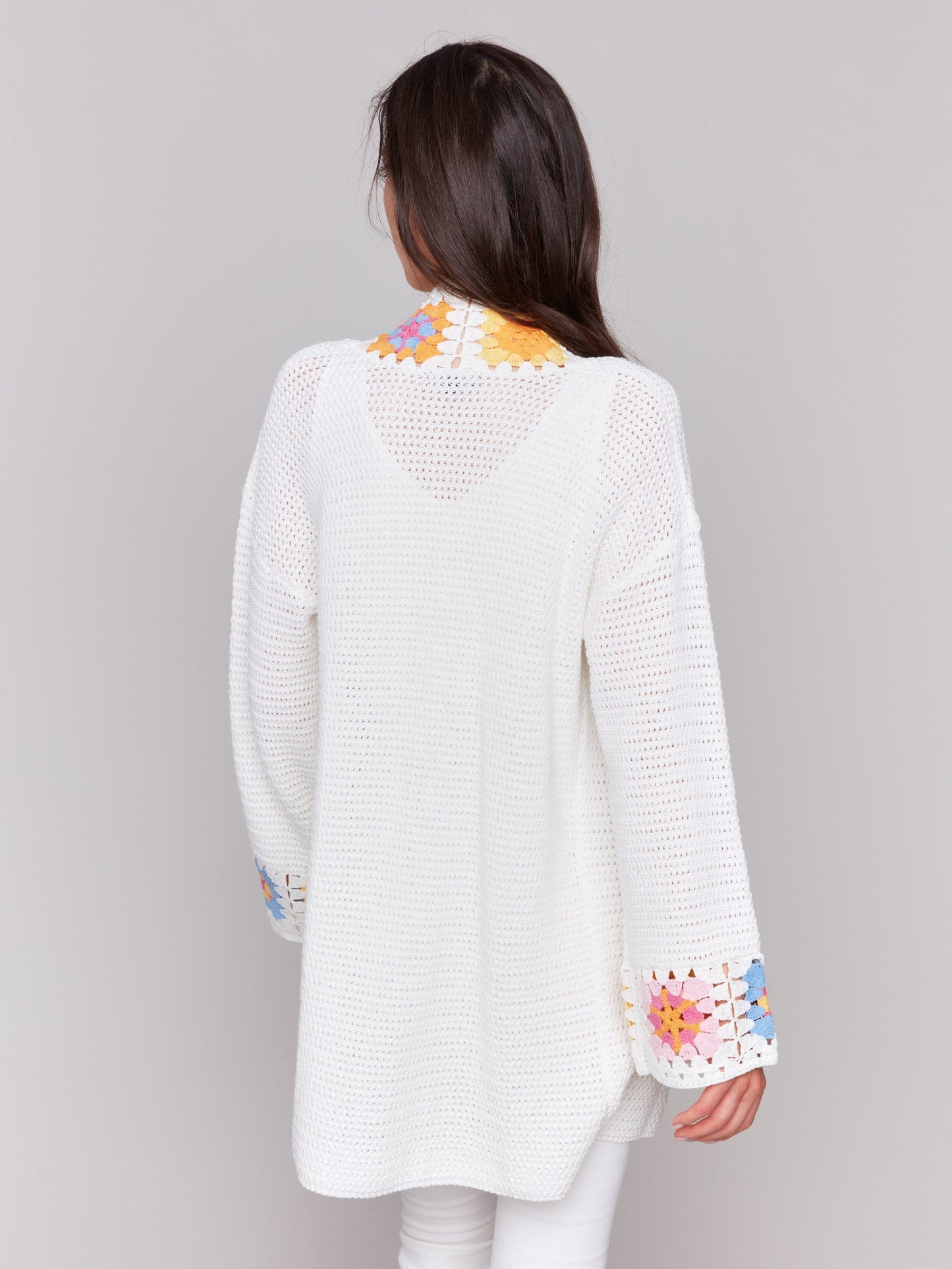 Cotton Crochet Border Cardigan - Natural