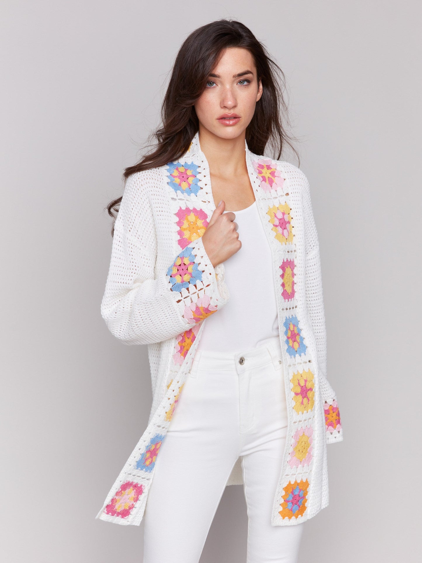 Cotton Crochet Border Cardigan - Natural