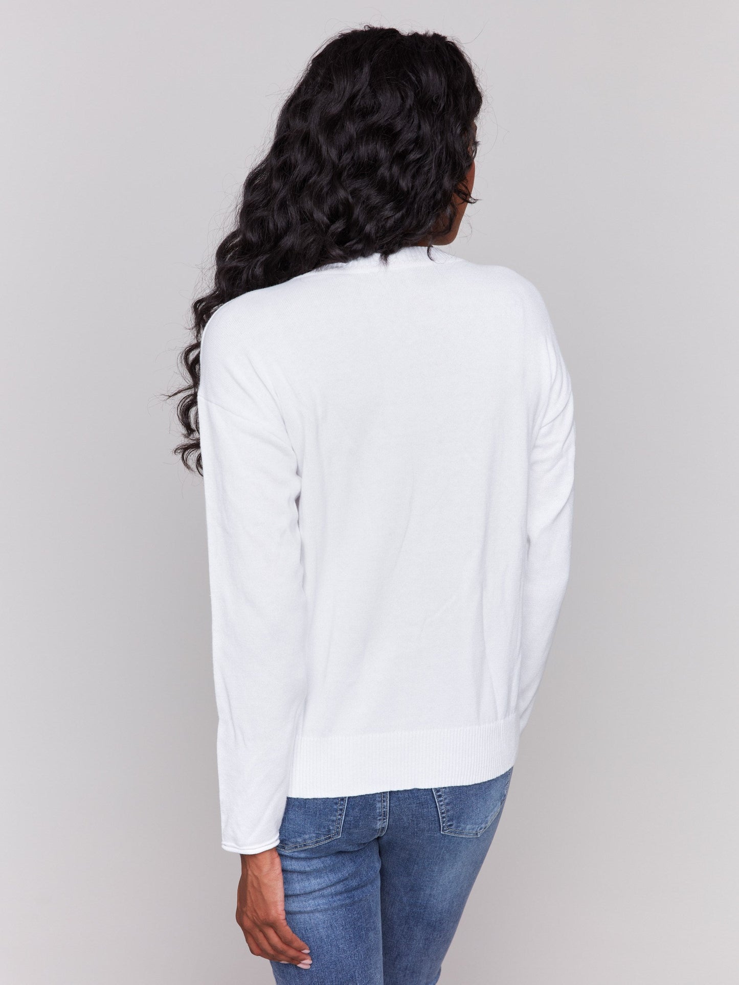 Cotton Knit Sweater with Beach Print - White