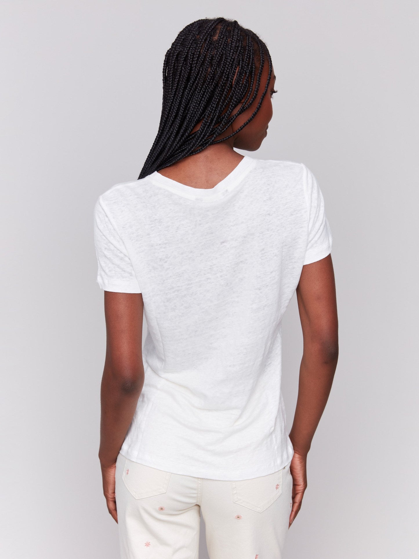 Embroidered Cotton V-Neck T-Shirt - Floral