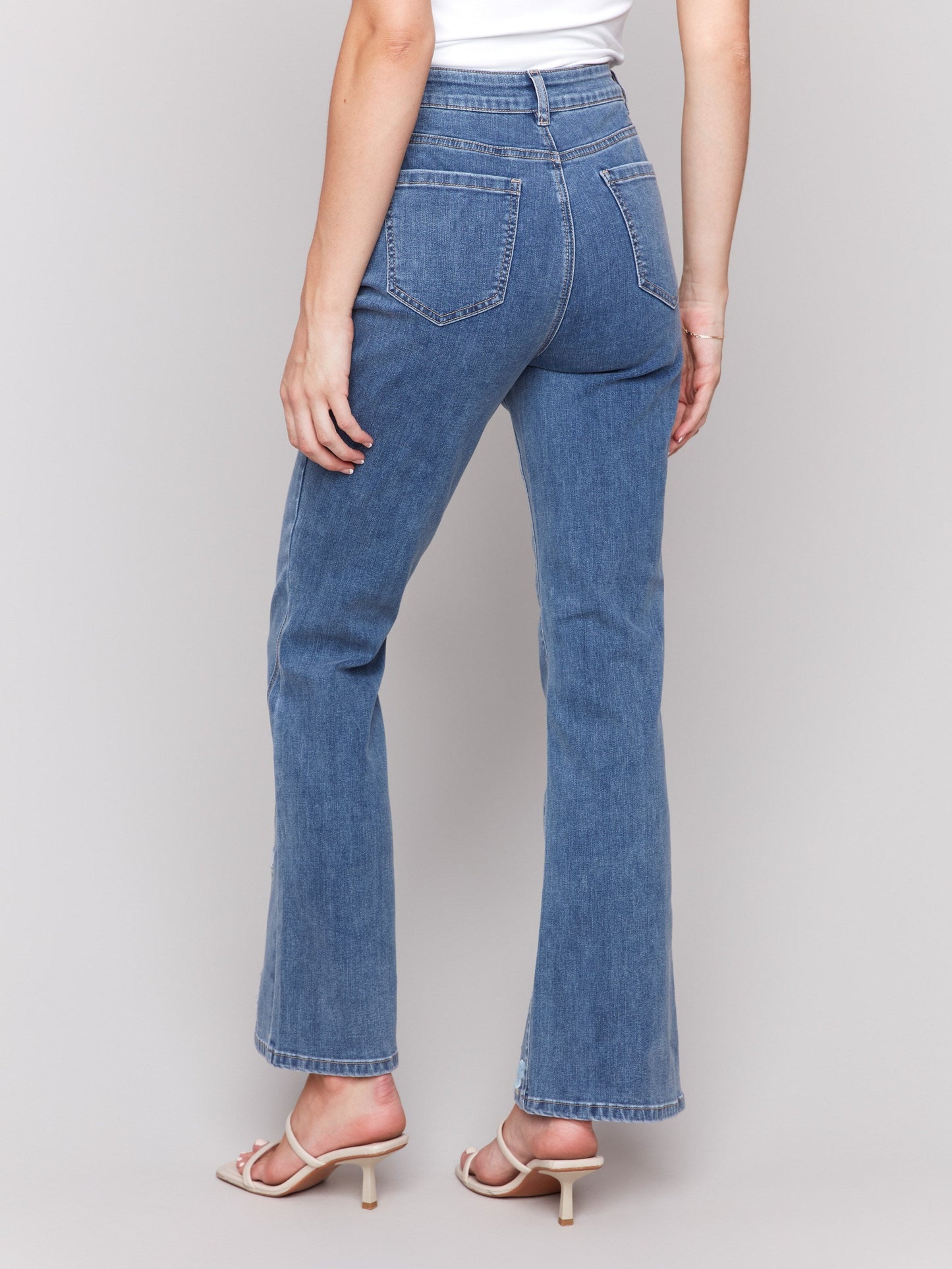 Floral Embroidered Bootcut Jeans - Medium Blue