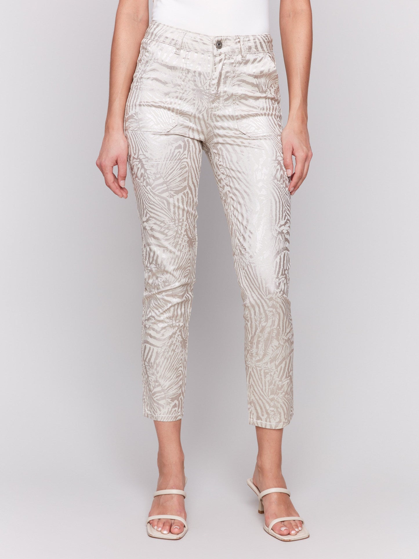 Metallic Print Twill Pants - Zebra
