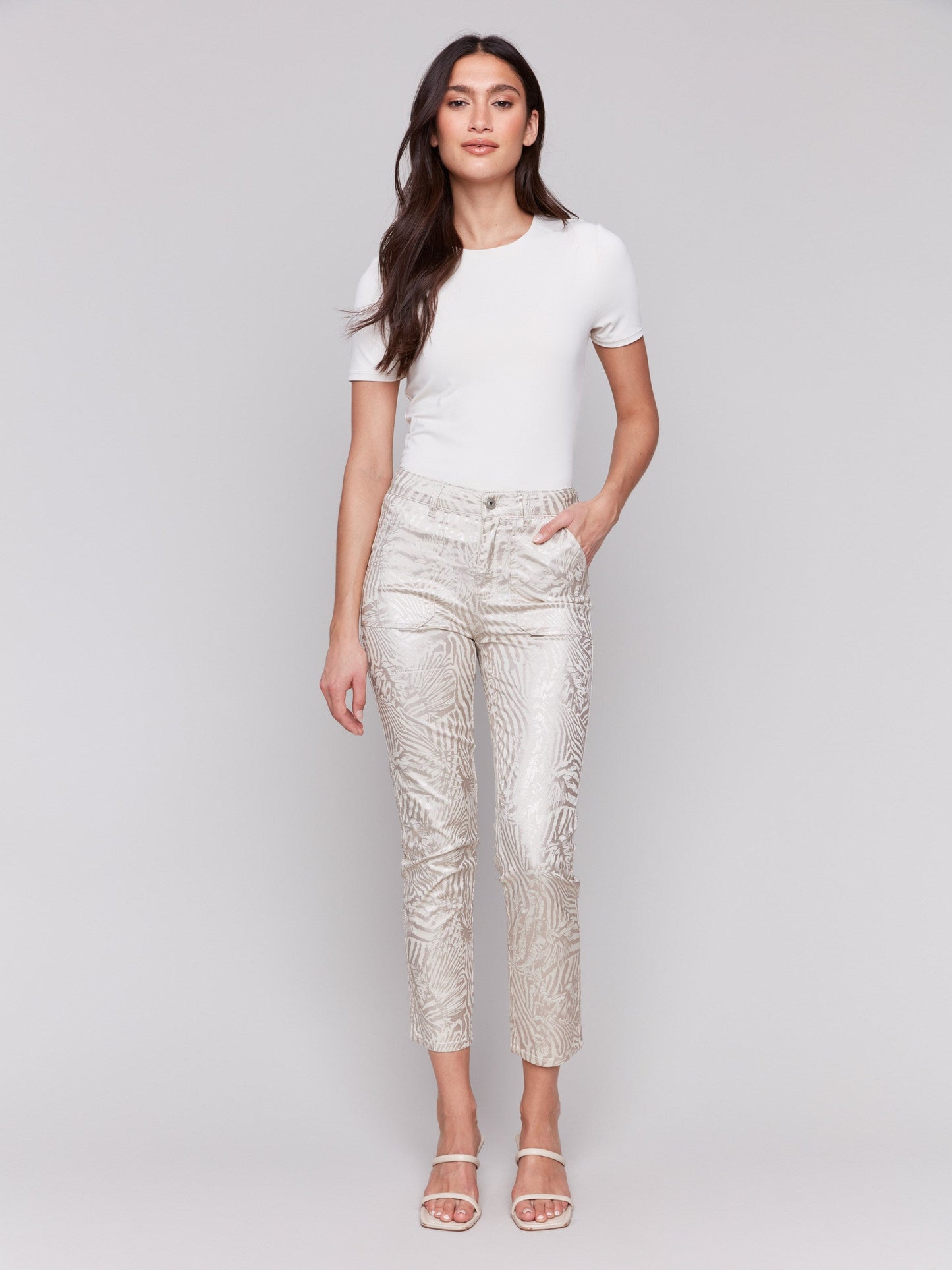 Metallic Print Twill Pants - Zebra