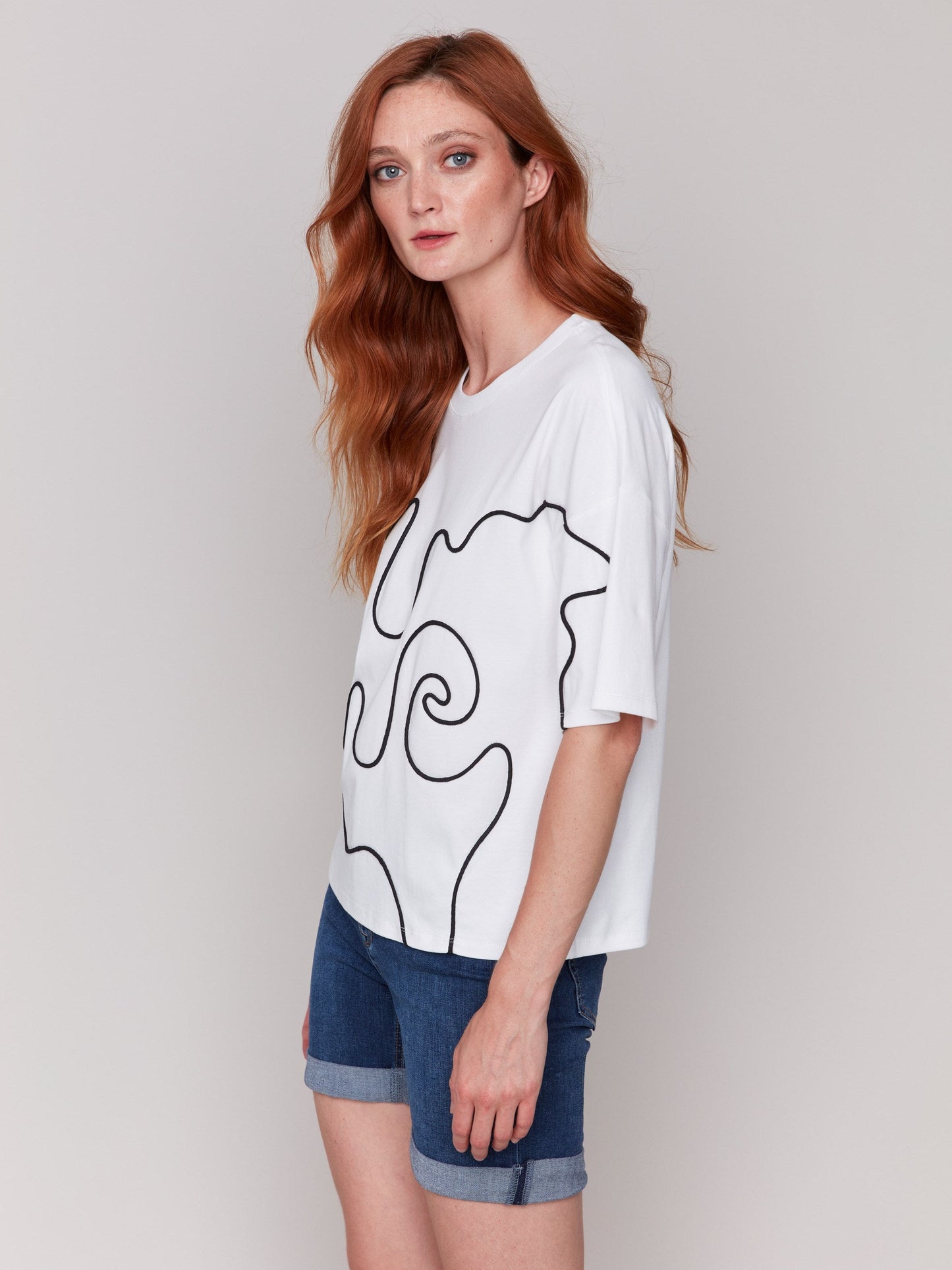Relaxed Fit T-Shirt with Soutache Detail - White