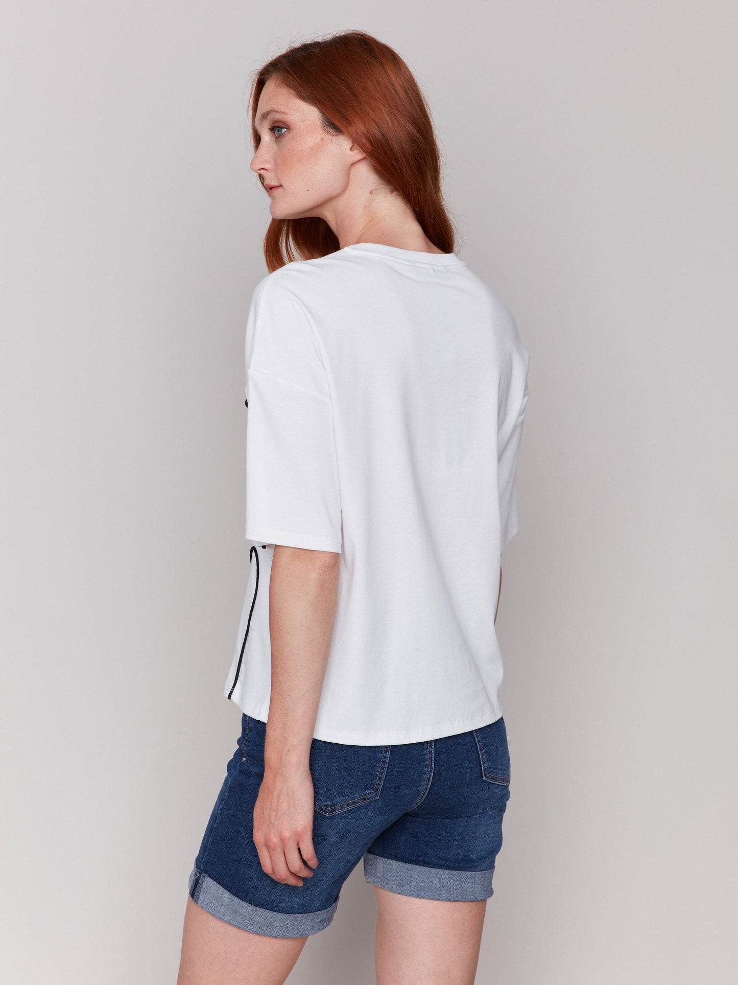 Relaxed Fit T-Shirt with Soutache Detail - White