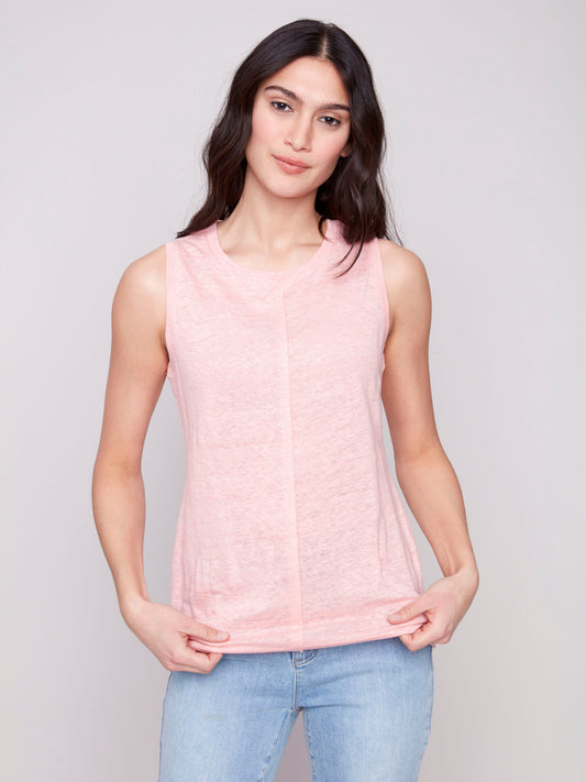 Linen Blend Sleeveless Top - Guava