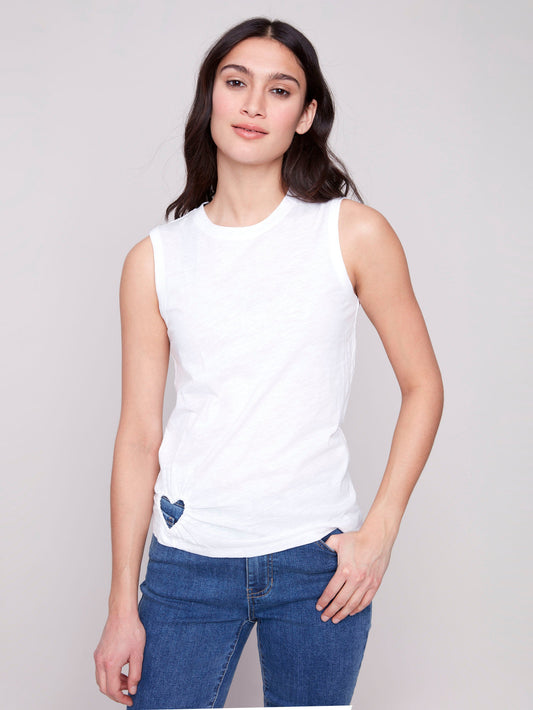 Organic Cotton Tank with Heart Cut - White