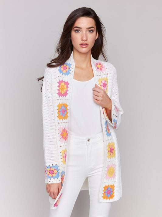 Cotton Crochet Border Cardigan - Natural