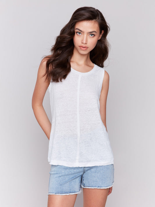 Linen Blend Sleeveless Top - White
