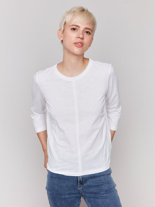 Organic Cotton Slub 3/4 Sleeve Top - White