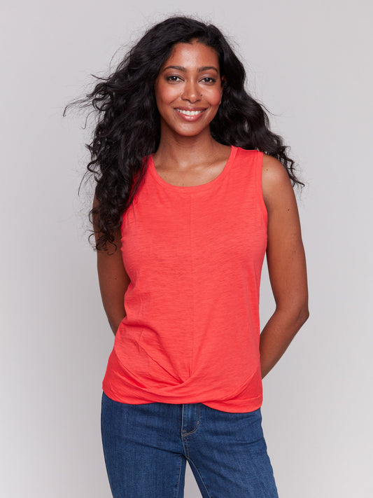 Organic Cotton Slub Tank Top with Knot Detail - Fiesta