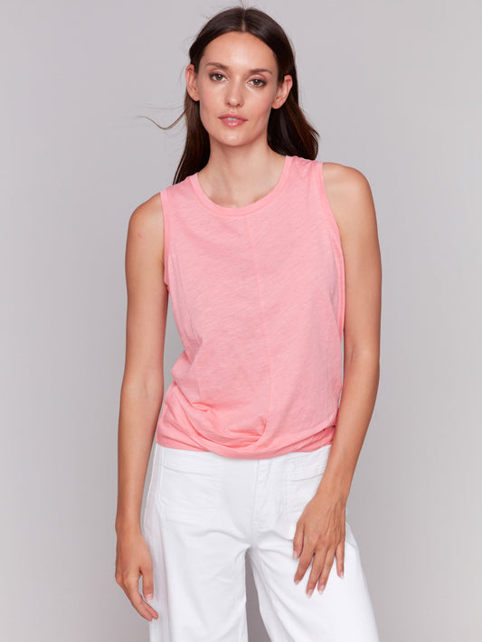 Organic Cotton Slub Tank Top with Knot Detail - Watermelon