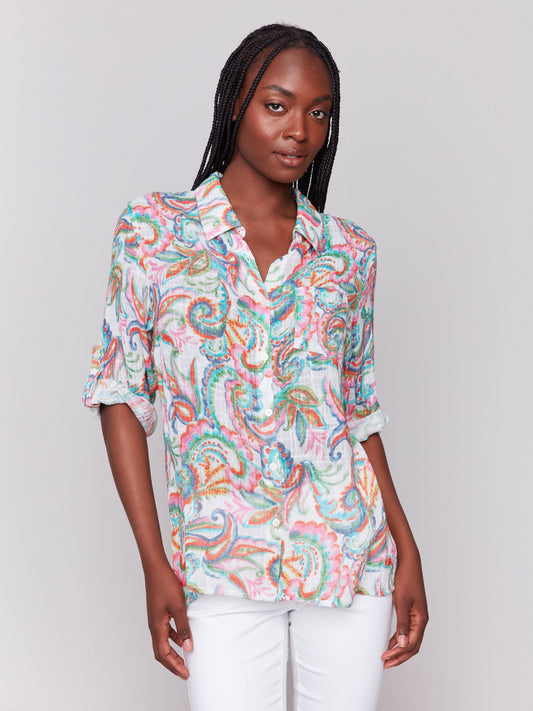 Printed Cotton Gauze Shirt - Carnival